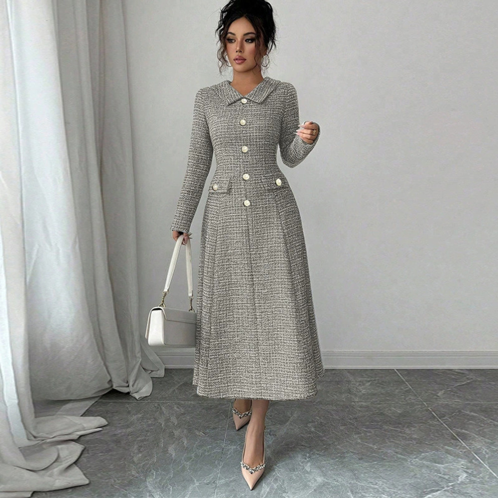 ZARA Elegant Long Sleeve Lapel A Line Midi Dress